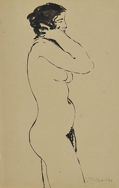 STANDING FEMALE NUDE IN PROFILE TO RIGHT