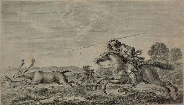 DEER CHASED BY TWO CAVALIERS